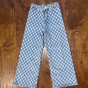 Zara Girl’s Blue Checkered Wide-Leg Jeans